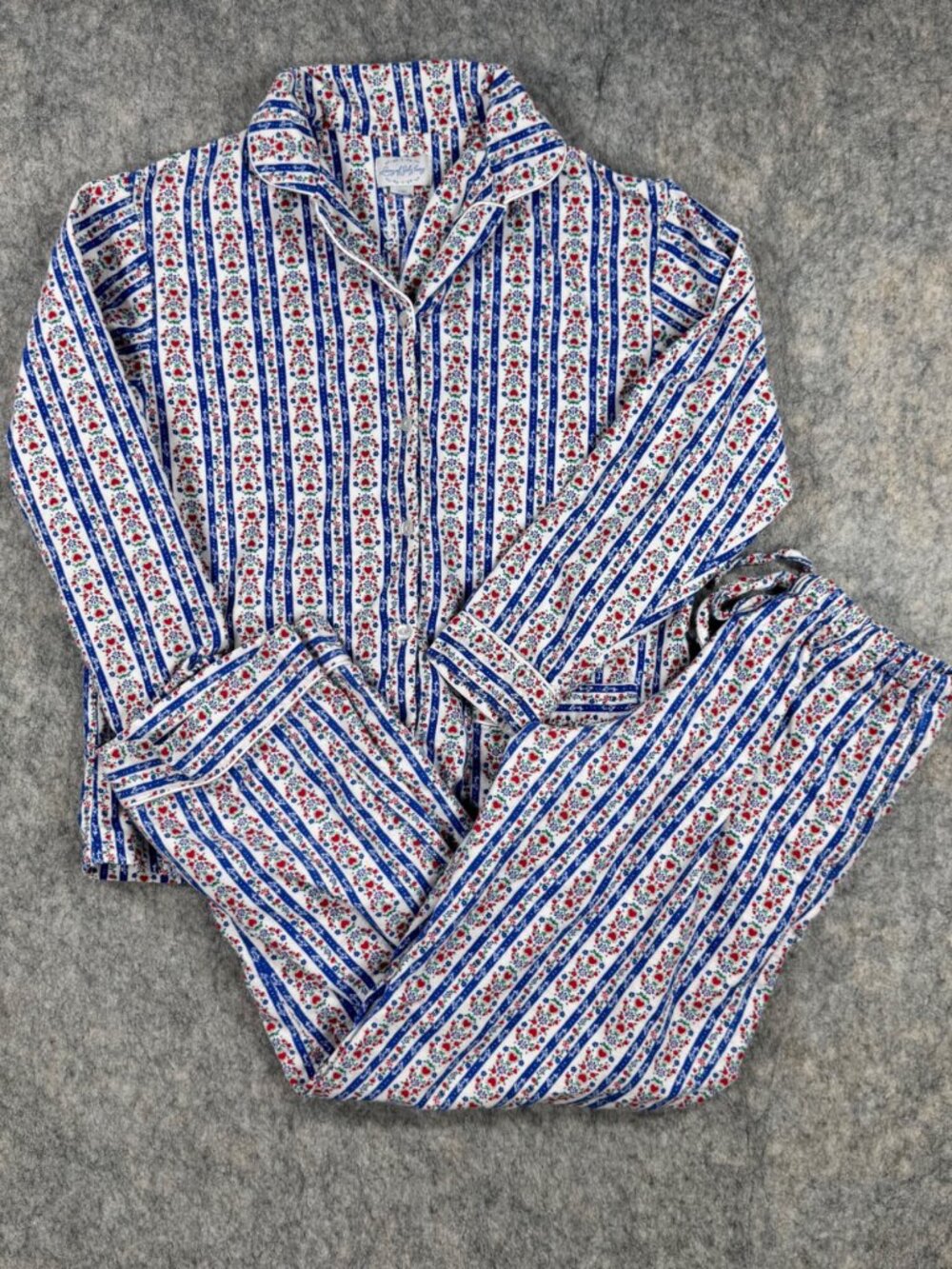 Lanz of Salzburg Pajama Set Flannel Floral Hearts Sz XS Cottagecore